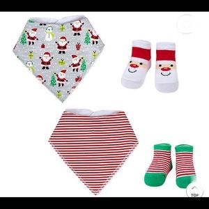 Baby Essentials 4-Piece Christmas Santa Bib and Sock Set in Grey